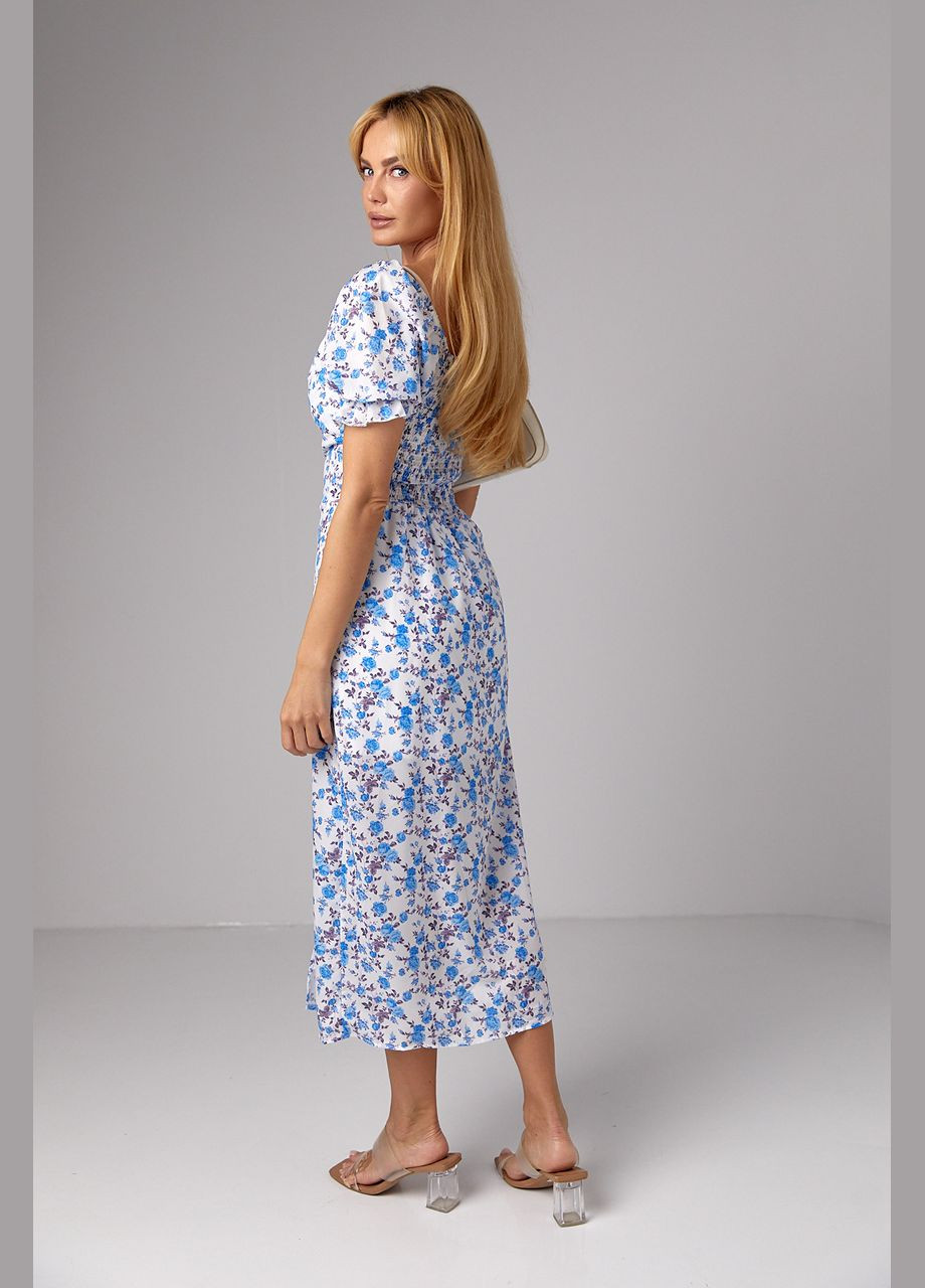 Блакитна відвертий літнє плаття міді з коротким рукавом та відкритими плечима - червоний Lurex