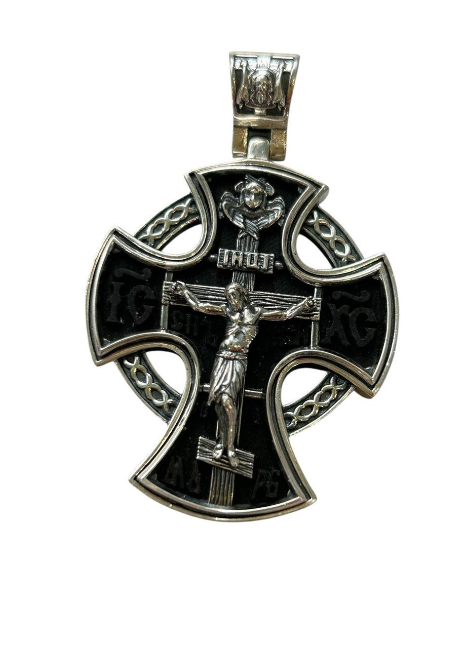 Крестик серебряный с эбеновым деревом двусторонний 2062 No Brand (332793375)