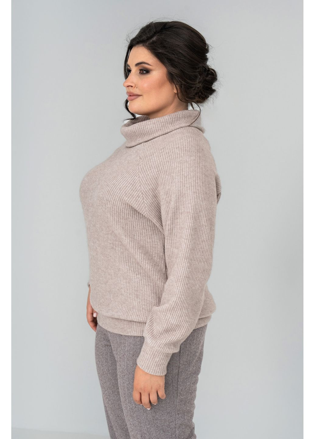 Світло-коричневий демісезонний светр вільного силуету з ангори та трикотажу косичка all posa (ap102144p) A'll Posa