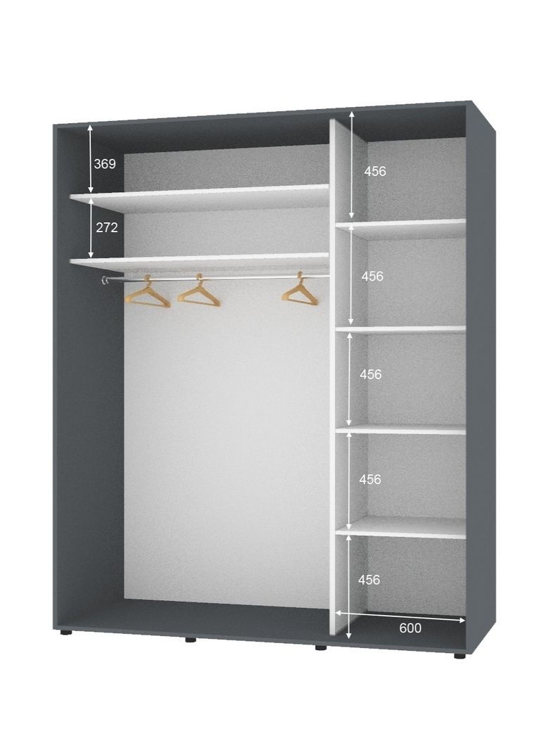 Шкаф-купе двухдверный Комфорт Мебель 200*60*240 см Графит ДСП + Зеркало Стандарт Комфорт Меблі (360473494)