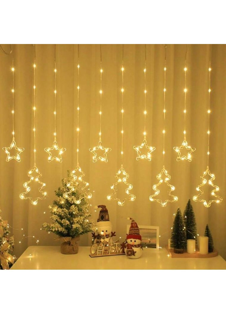 Новогодняя гирлянда-штора фигурки в звезде елки 3 x 0.8 м. Теплый белый на 8 режимов SFK-21 No Brand (365815933)