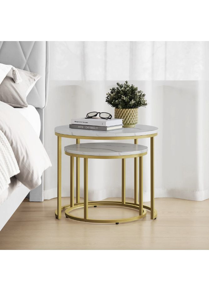 Комплект журнальных столиков Oreo круглый мраморный с золотом Leobert (361951676)