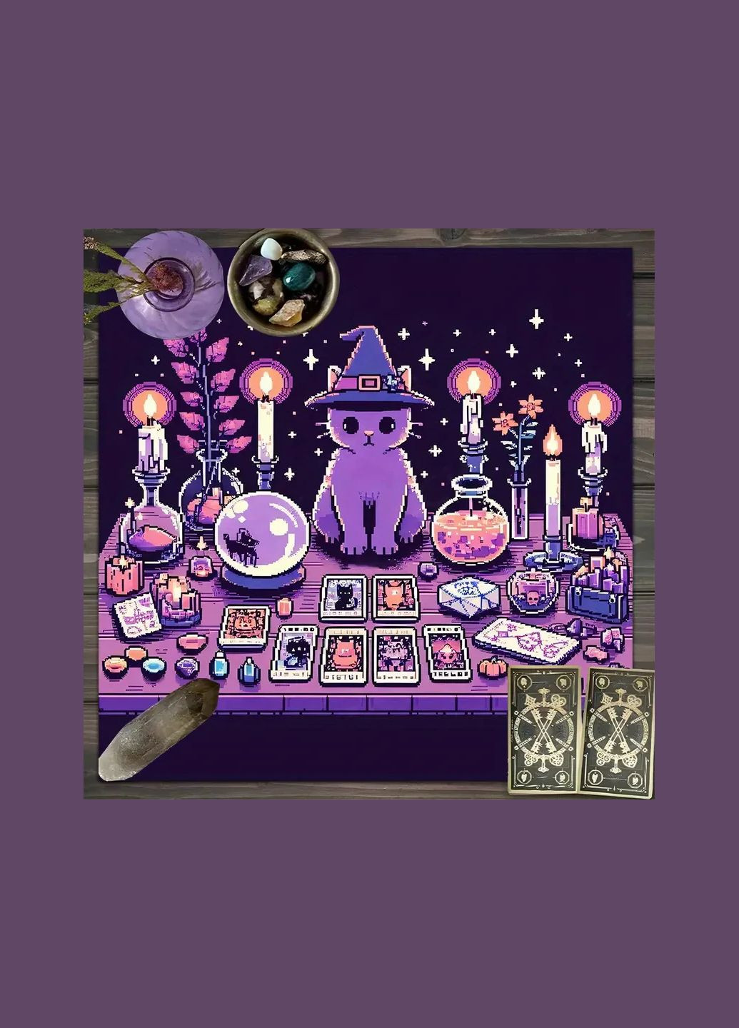 Скатертина для ворожіння на Таро, рунах Котик у капелюсі 75 см на 75 см No Brand (366883903)