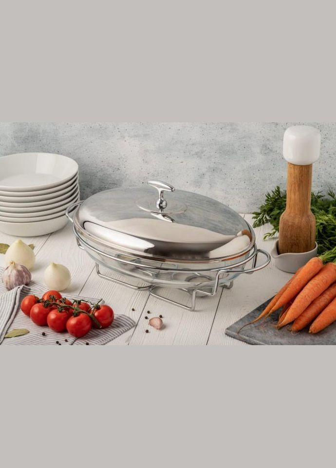 Мармит овальный настольный подогреватель еды EB-1443 3 л термостойкая стеклянная посуда с подогревом Edenberg (297331865)