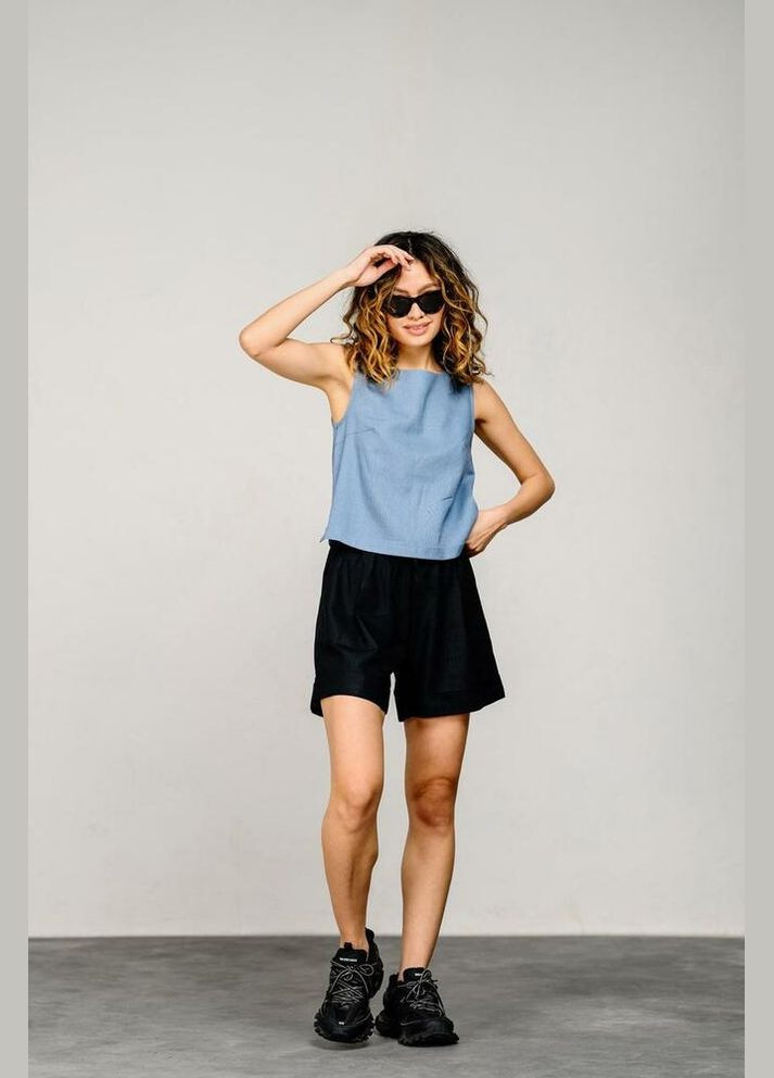 Женский льняной серо-голубой топ без рукавов MKAZ6454-1 Modna KAZKA — 336932043