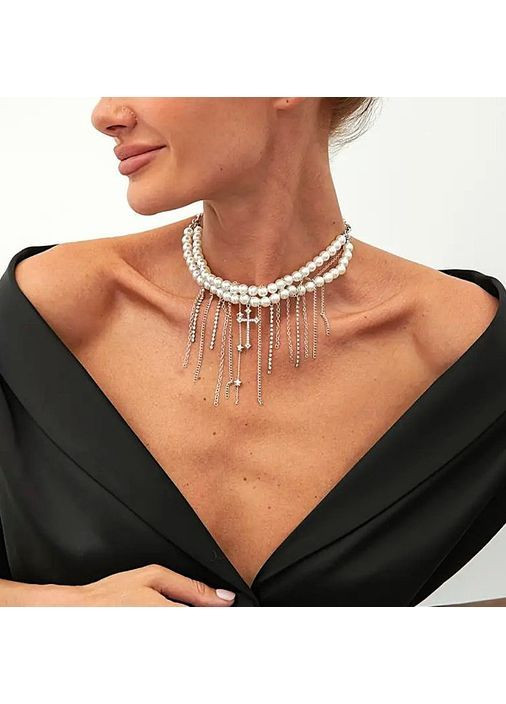 Кольє чокер з намистинами та стильними підвісками No Brand (364303632)