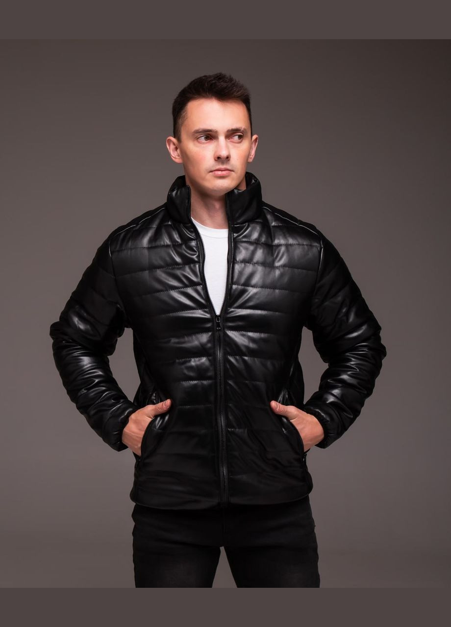 Черная демисезонная мужская стильная куртка под кожу Vakko