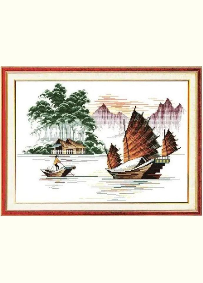 Набор для вышивания по нанесённой на канву схеме "Fishing boat". AIDA 14CT printed, 46*33 см Joy Sunday (313613274)