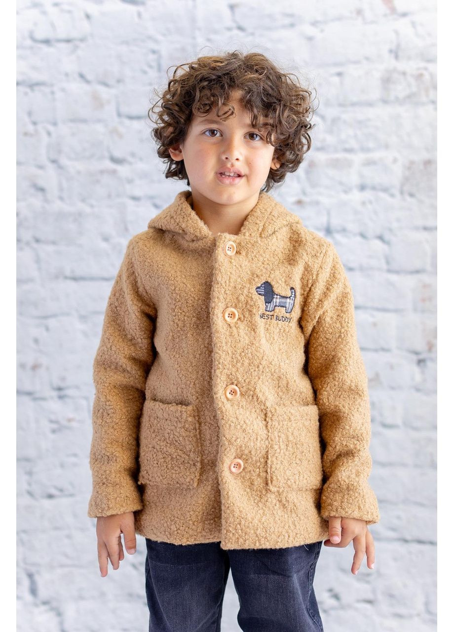 Бежеве демісезонне Плюшеве пальто з вишивкою у вигляді собаки 9–12 місяців Zeyland