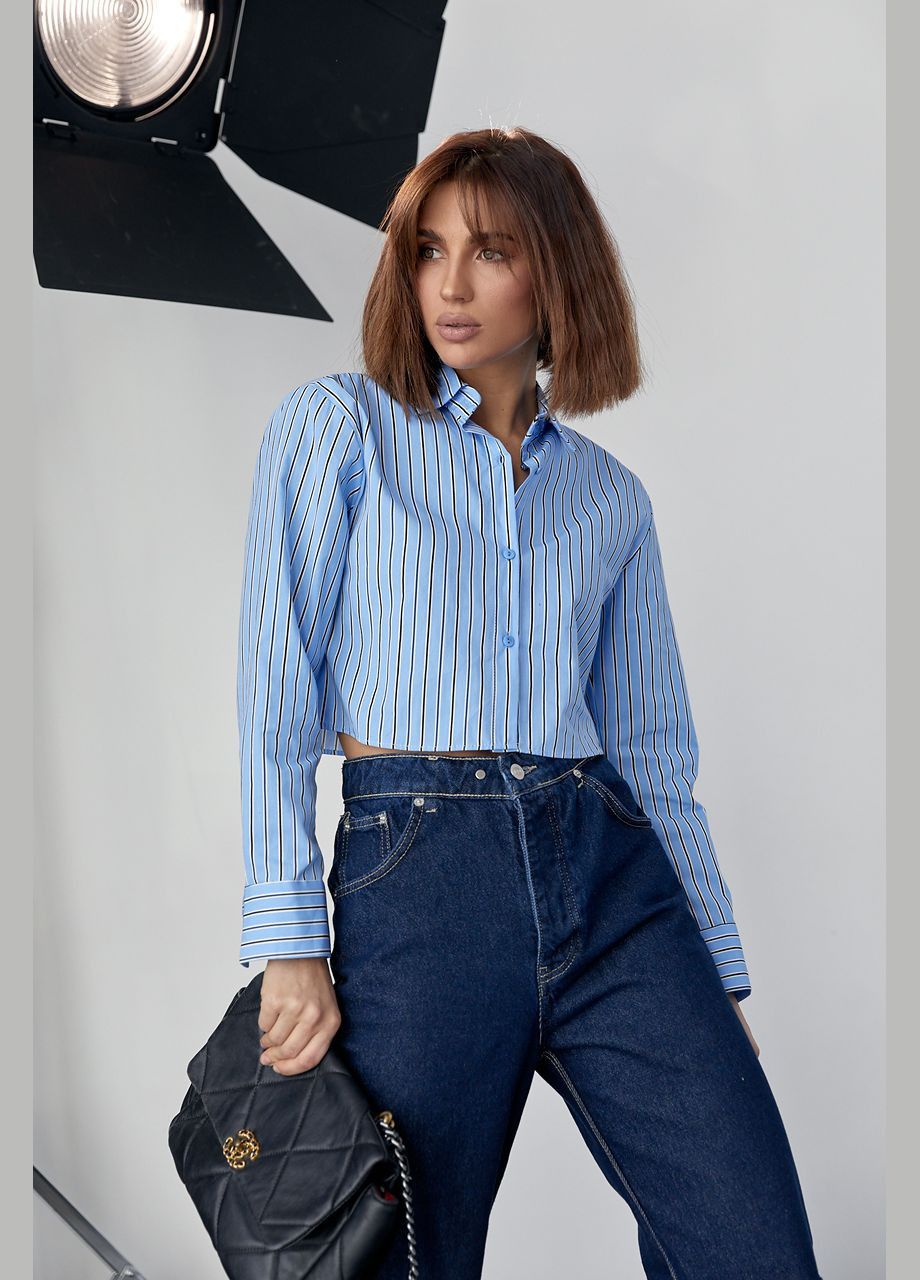 Синяя повседневный рубашка в полоску Liton с длинным рукавом