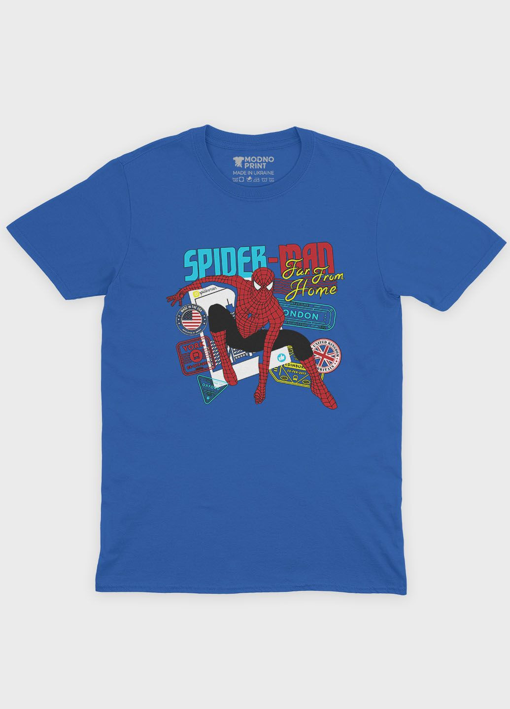 Синяя демисезонная футболка для девочки с принтом супергероя - человек-паук (ts001-1-grr-006-014-043-g) Modno