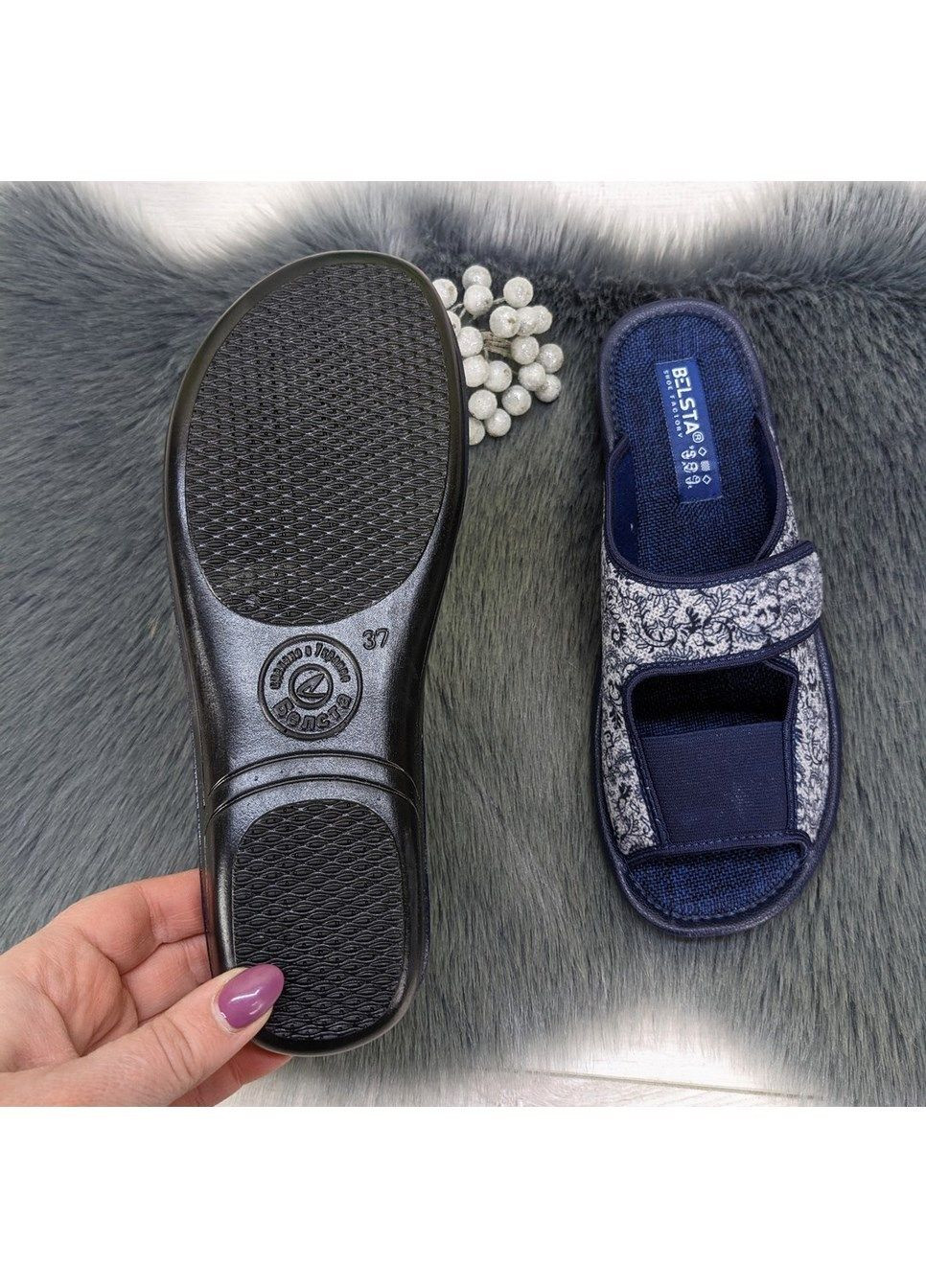 Синие тапочки женские комнатные с открытым носком Белста