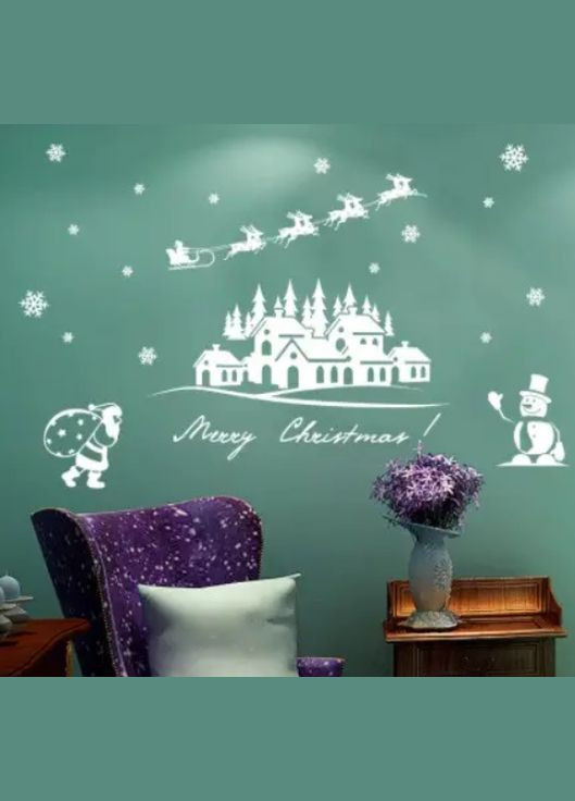 Новорічна наклейка на вікна Новий рік 45 на 60 см білий Jannet Наклейка (307298864)