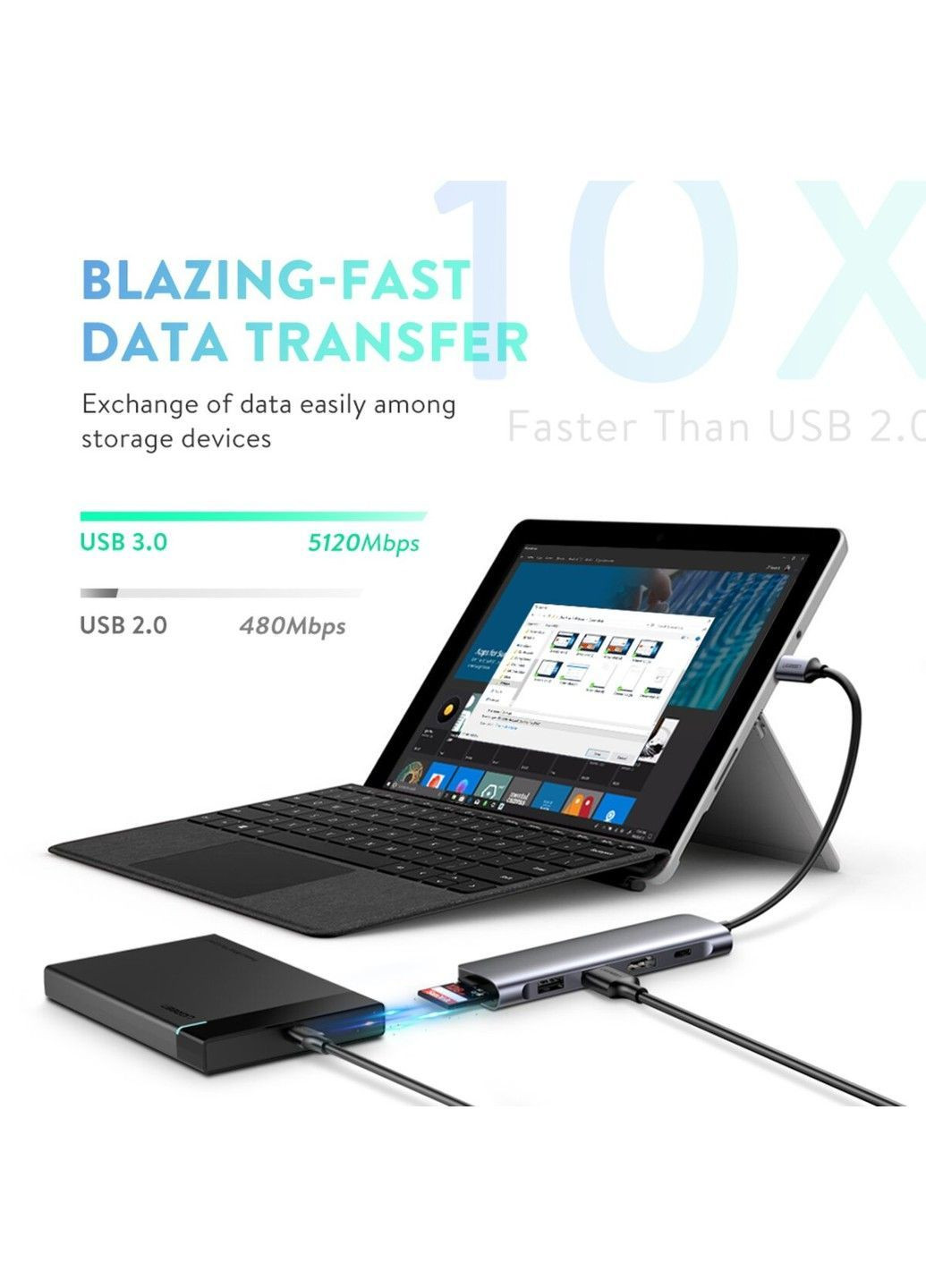 USB-хаб USB-C to 2 Ports USB3.0-A Hub + HDMI + TF/SD with PD Power Supply (Space Gray) Ugreen (371363683)
