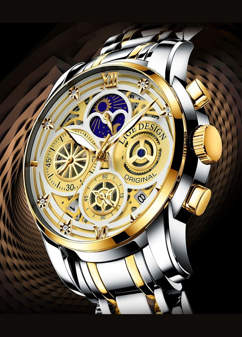 Часы мужские наручные кварцевые классические Lige 8942-Black (329443054)