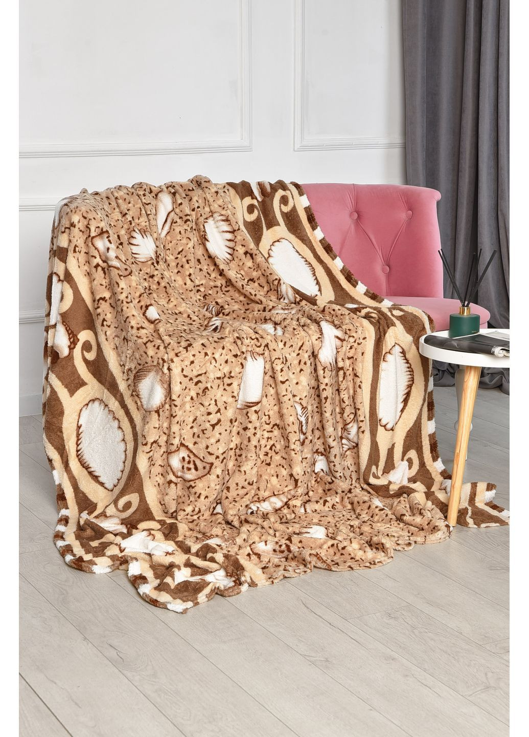 Плед бежевого цвета с принтом размер 200*220 Let's Shop (362475617)