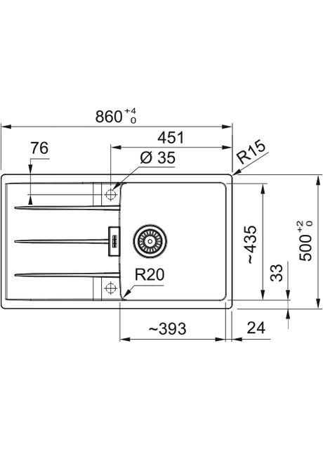 Мийка кухонная Centro, фраграніт, прямокутник, з крилом, 860х500х200мм, чаша - 1, накладна, CNG 611-86, воникс FRANKE (360393203)