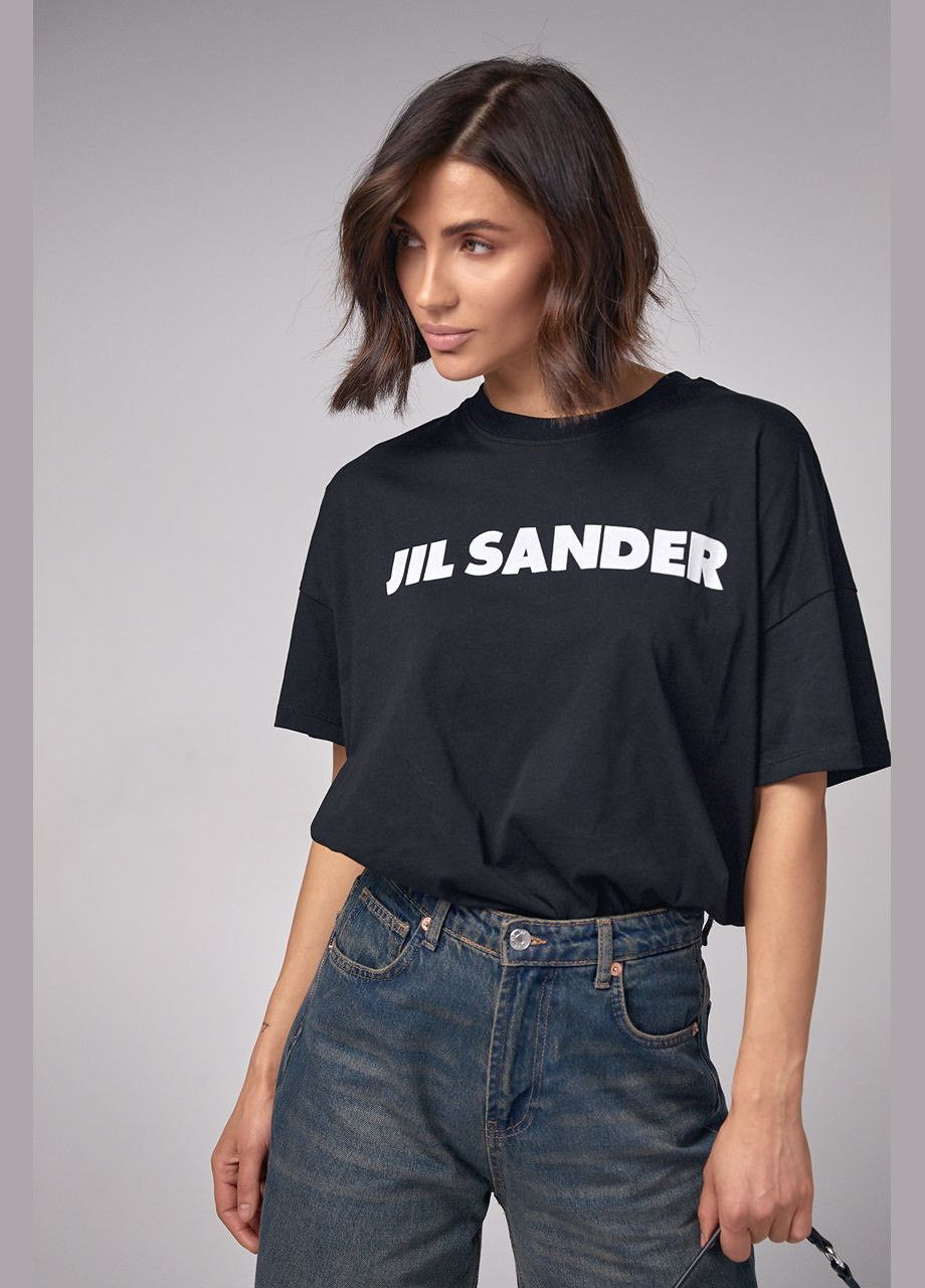 Черная летняя трикотажная футболка с надписью jil sander - черный Lurex