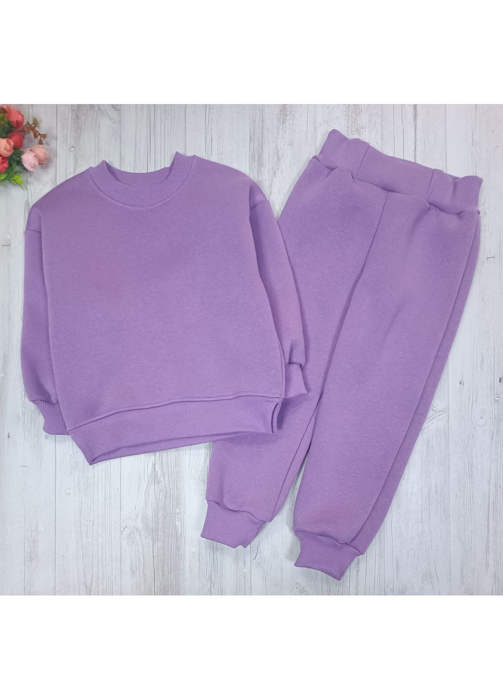 Лавандовий зимовий костюм утеплений для дівчинки тринитка на флісі No Brand