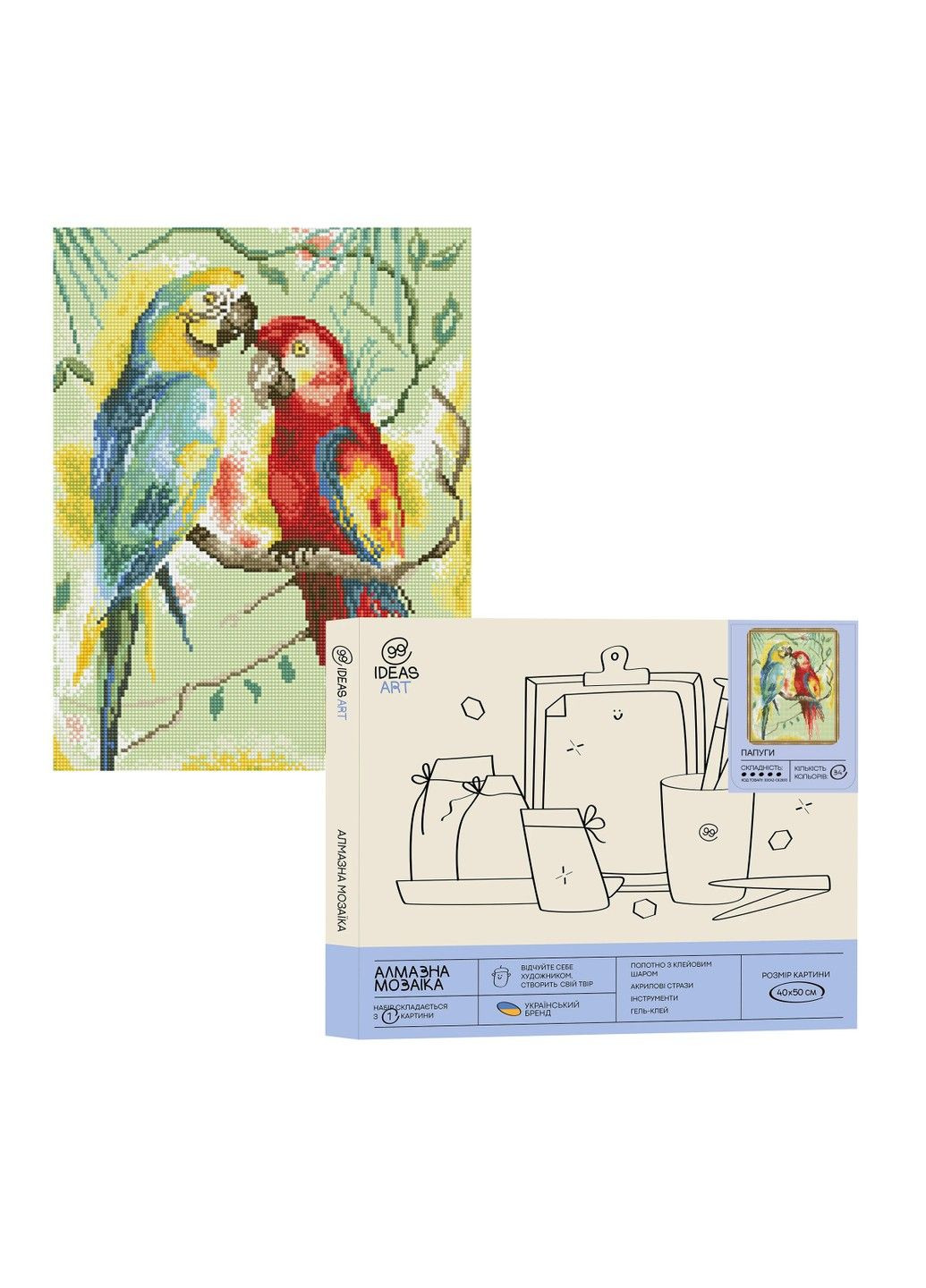 Набор с алмазной мозаикой "Попугаи", 40*50 см, IDEA2-CK2693 99IDEAS (329143939)