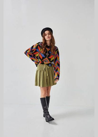 Тепла вязана спідниця плісерована вовняна коротка хакі Guash (314794960)