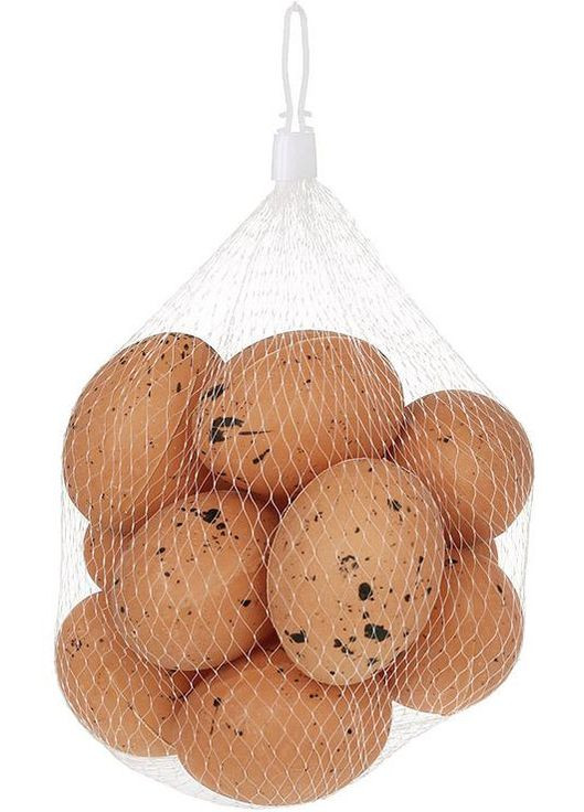 Великодні яйця в сітці 12 штук коричневі пластикові для декору свята прикраса Великодня Bona (368980729)