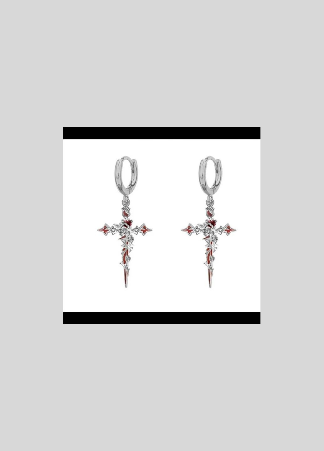 Серьги конго Fashion Jewerly кресты с розой в готическом стиле y2k серебристые No Brand (341339644)