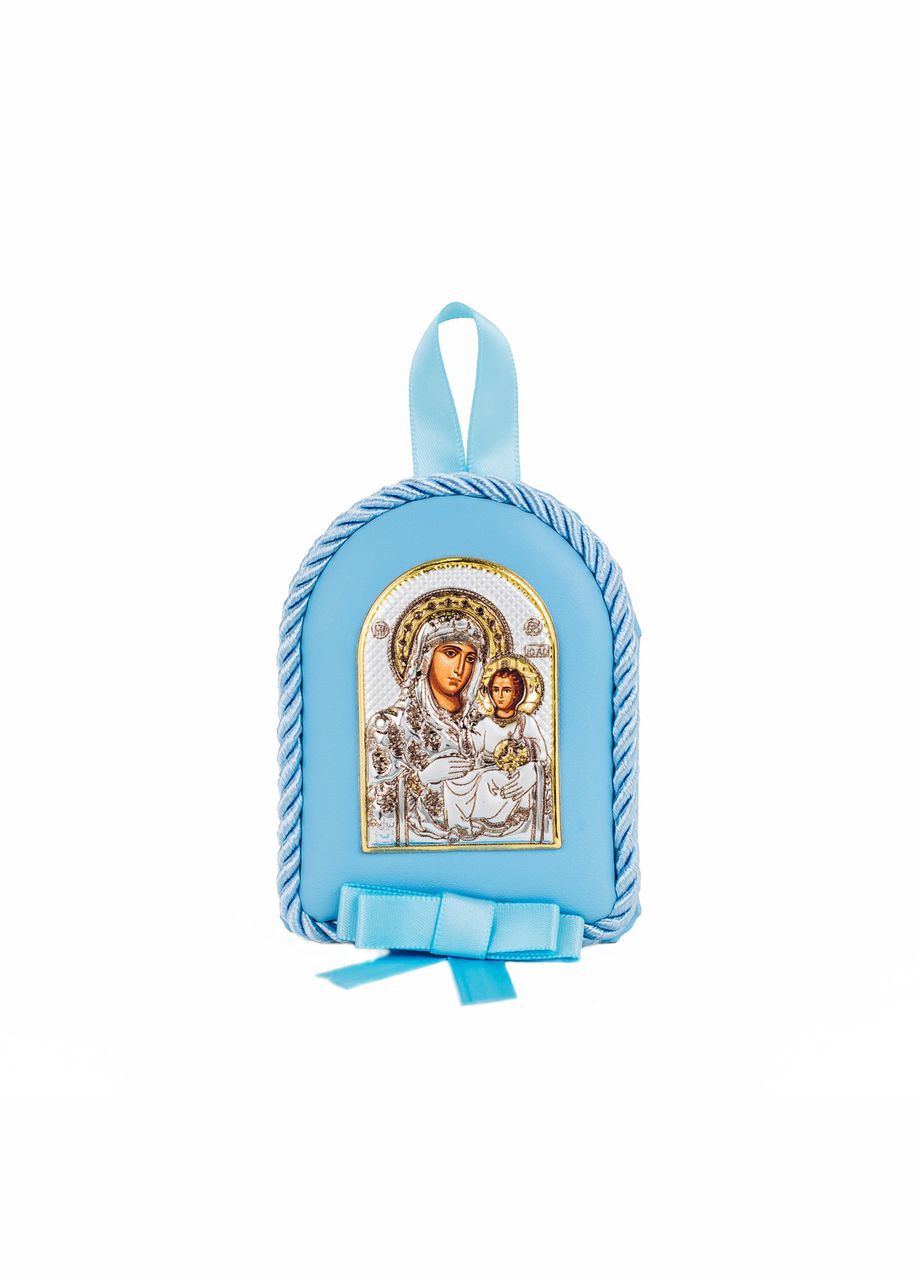 Срібна дитяча іконка Єрусалимська Божа Матір 8х10см на синій подушечці Prince Silvero (266265921)