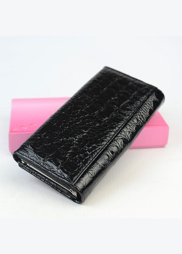 Кошелек женский черный лаковый кожаный на кнопке под рептилию Balisa (305821986)
