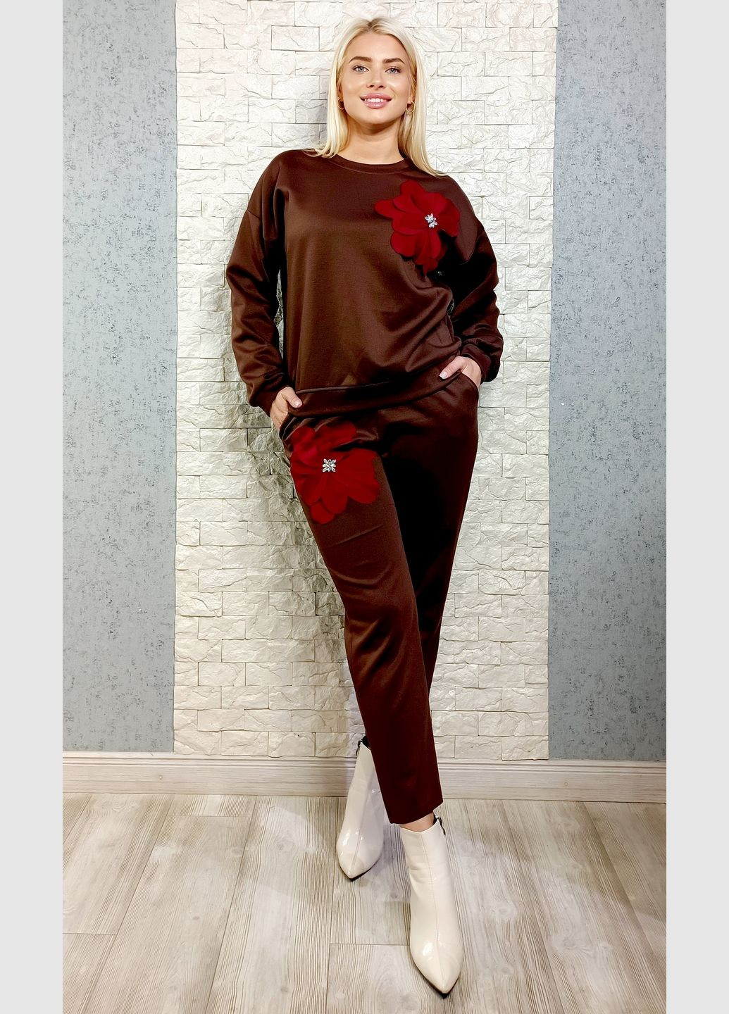 Костюм прогулянковий (світшот, штани) Pammy з декоративною тканевою квіткою (360770435)