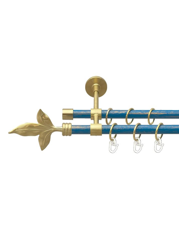 Карниз Листок Лилии металлический двухрядный закрытый гладкая труба Золото Матовое - Голубой 16\16 мм 160 см (00-00025064) ORVIT (300847325)