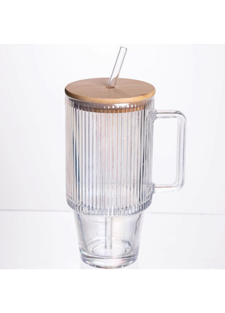 Чашка скляна ICE Tea 750 мл з кришкою та трубочкою, прозорий HP-19-49 No Brand (370606953)