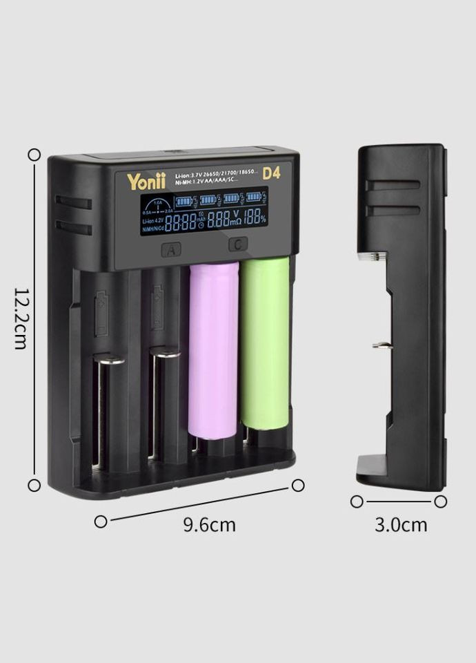 Зарядное устройство для аккумуляторов D4 LCD 18650 21700 26650 Литий AA AAA Nimh Черный (М5120160) Yonii (302804193)