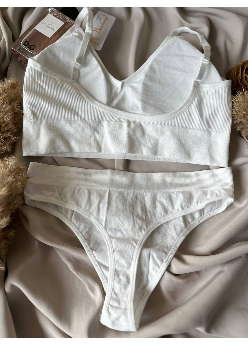 Белый комплект женского нижнего белья трусики и топ Beisdanna