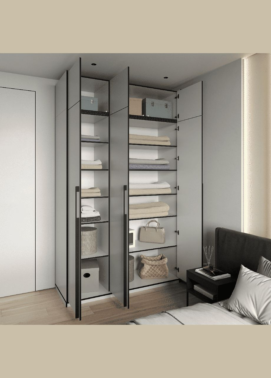 Шафа розпашна з полицями на 3 дверки та антресоллю R-0015 від Венге темний MORELI (336919381)