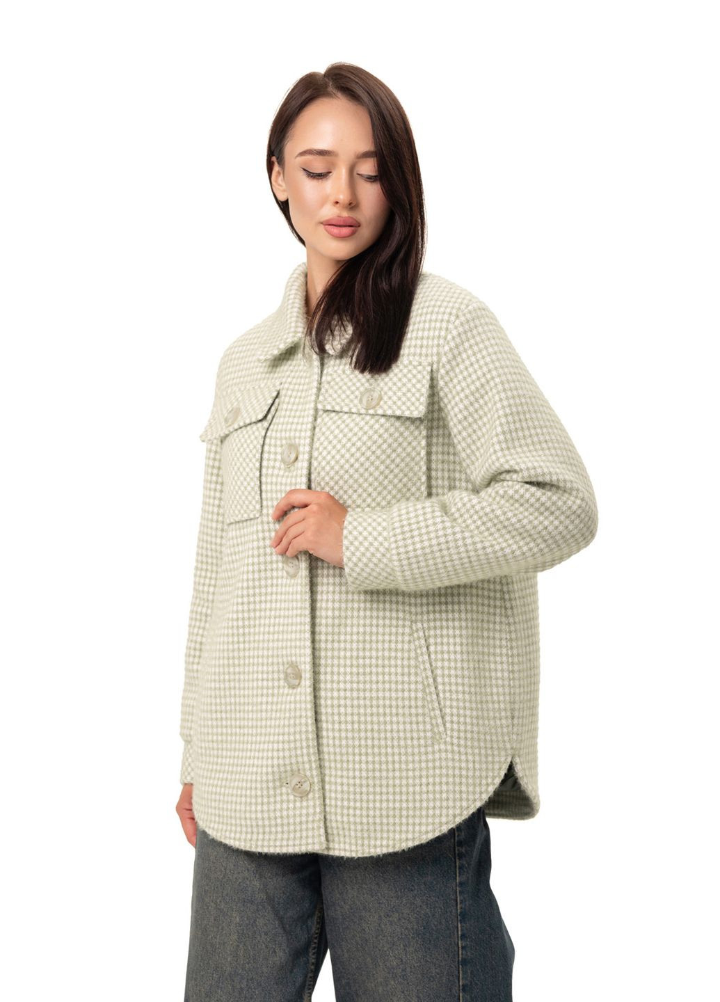 Фисташковое демисезонное Пальто-рубашка Эйда фисташковый (париж) Emass