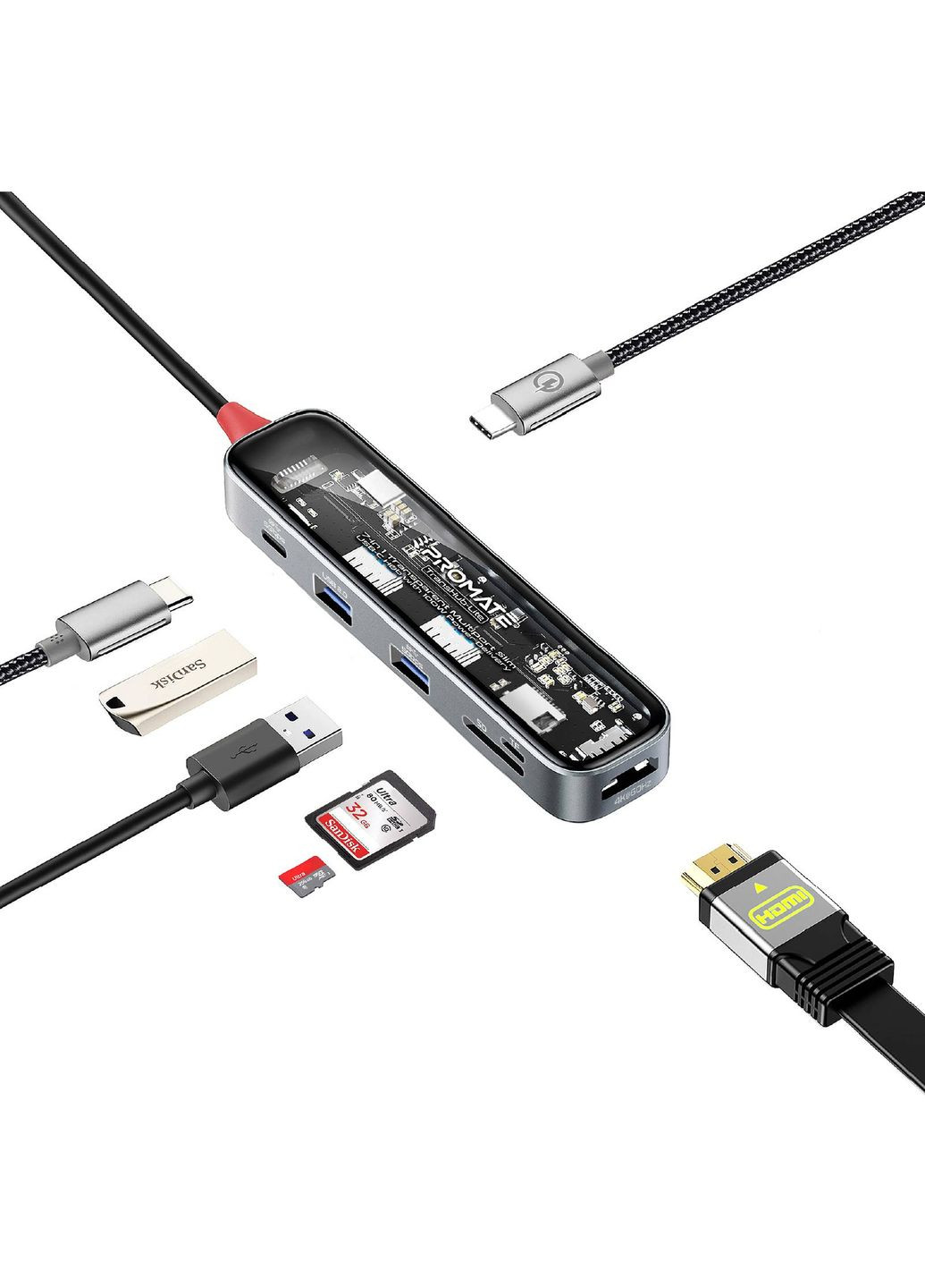 USB-хаб TransHub-Lite USB Type-C Grey Promate (347586160)