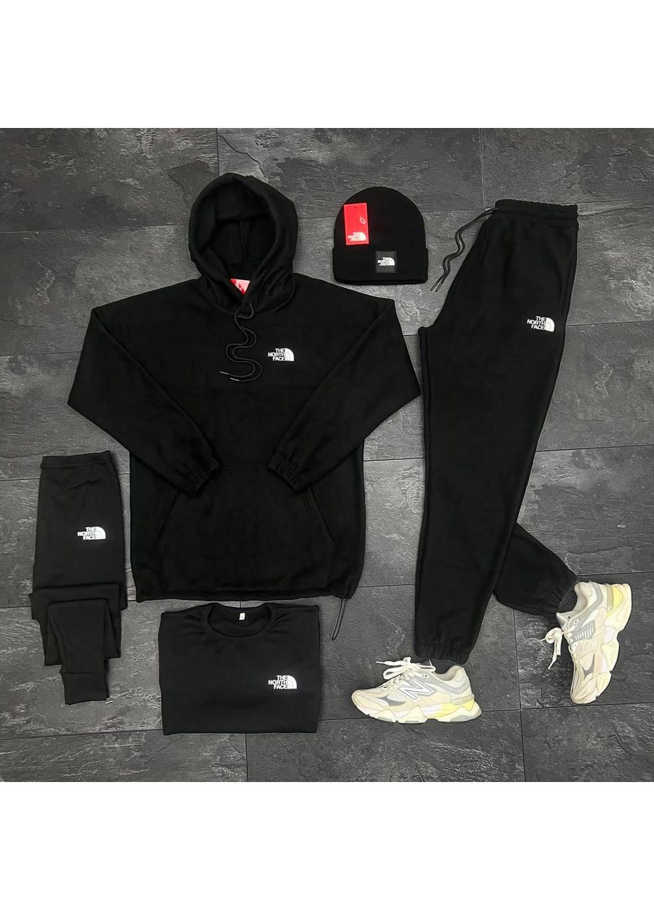 Мужской осенний спортивный костюм+термобелье+шапка 5в1 TNF черный No Brand (353390429)