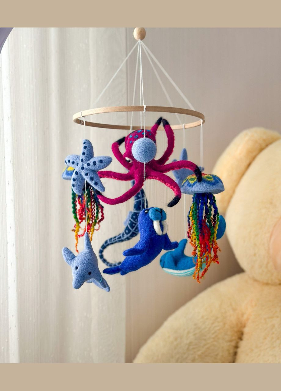 Дитячий музичний мобіль на ліжечко для немовлят WooolyWool «Підводний світ» з 35 мелодіями No Brand (342757882)