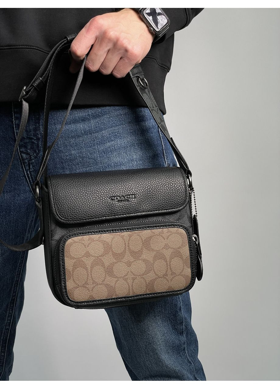 Сумка чоловіча Sullivan Flap Crossbody In Signature Canvas Beige/Black No Brand (355342320)