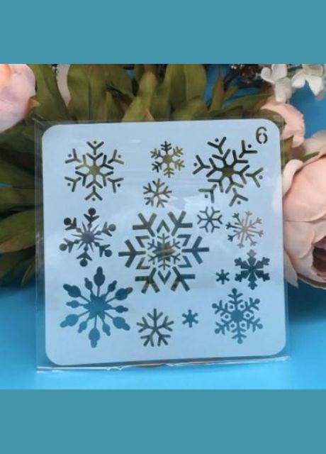 Новорічний трафарет Сніжинки 13 на 13 см сірий Jannet Трафарет (314692808)