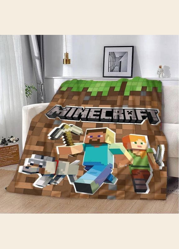 Плед покривало Дитяче MINECRAFT 135х160 Коричневий Плюш-велюр No Brand (293517335)
