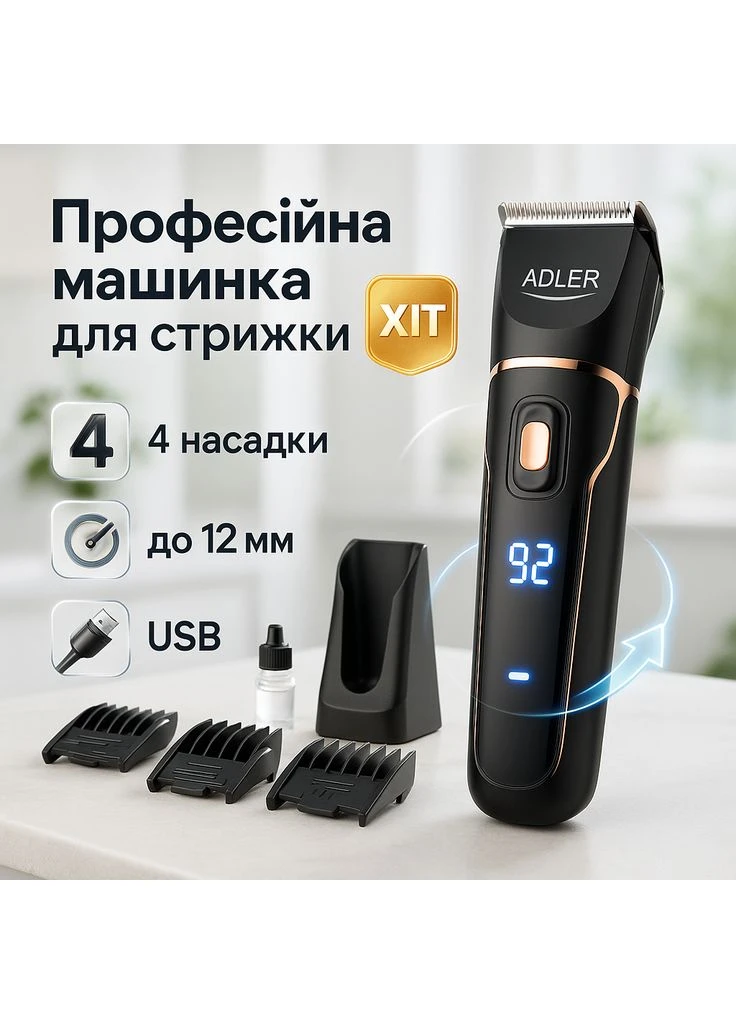 Профессиональная машинка для стрижки с насадками Adler, Профессиональная машинка для бритья головы ED-24 No Brand (396107713)