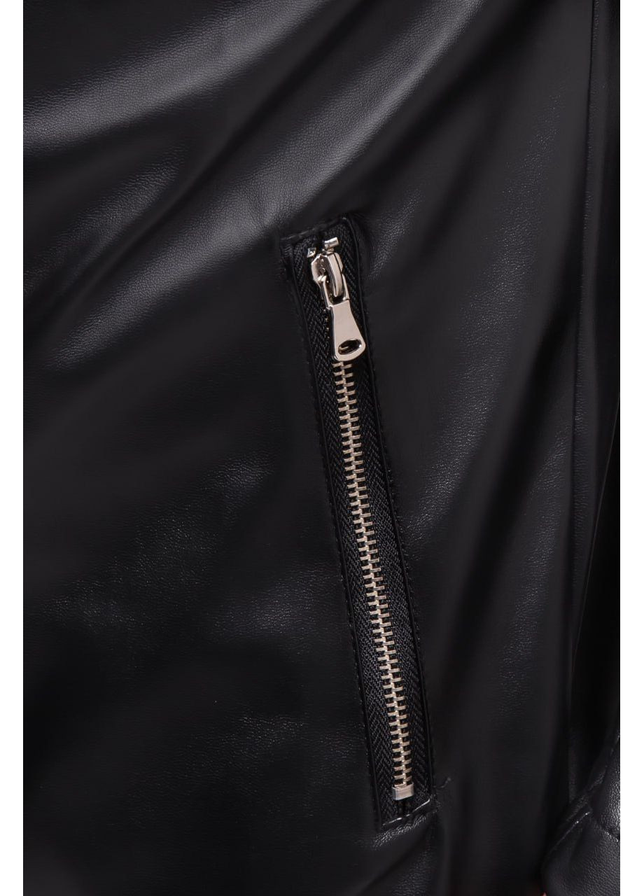 Черная мужская кожаная куртка черная воротник стойка No Brand