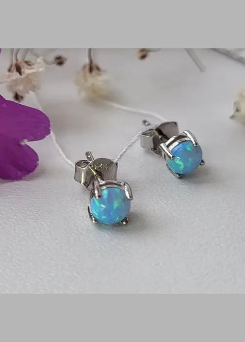 Серебряные сережки гвоздики на фиксаторах с Голубым опалом серебро 925 пробы родированое с2опг/1186 1.00г No Brand (306741765)