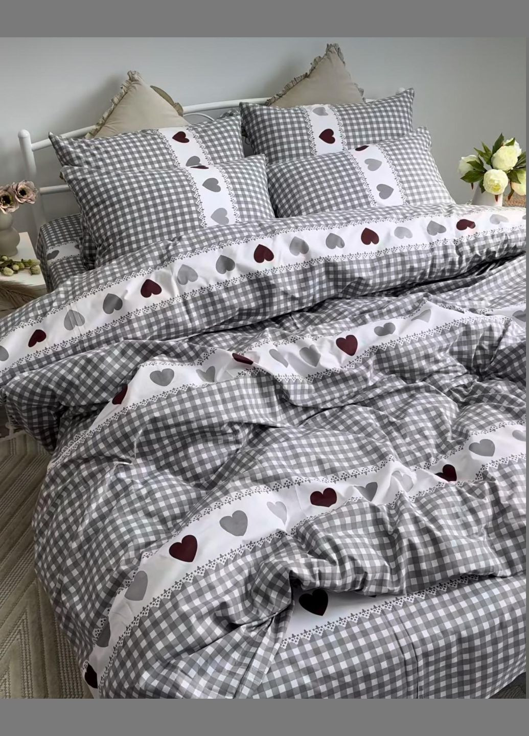 Постільна білизна бавовняна Рогожка Євро Простирадло на гумці 160x200х20 Бязь Сіра 50 х 70 No Brand (344465334)