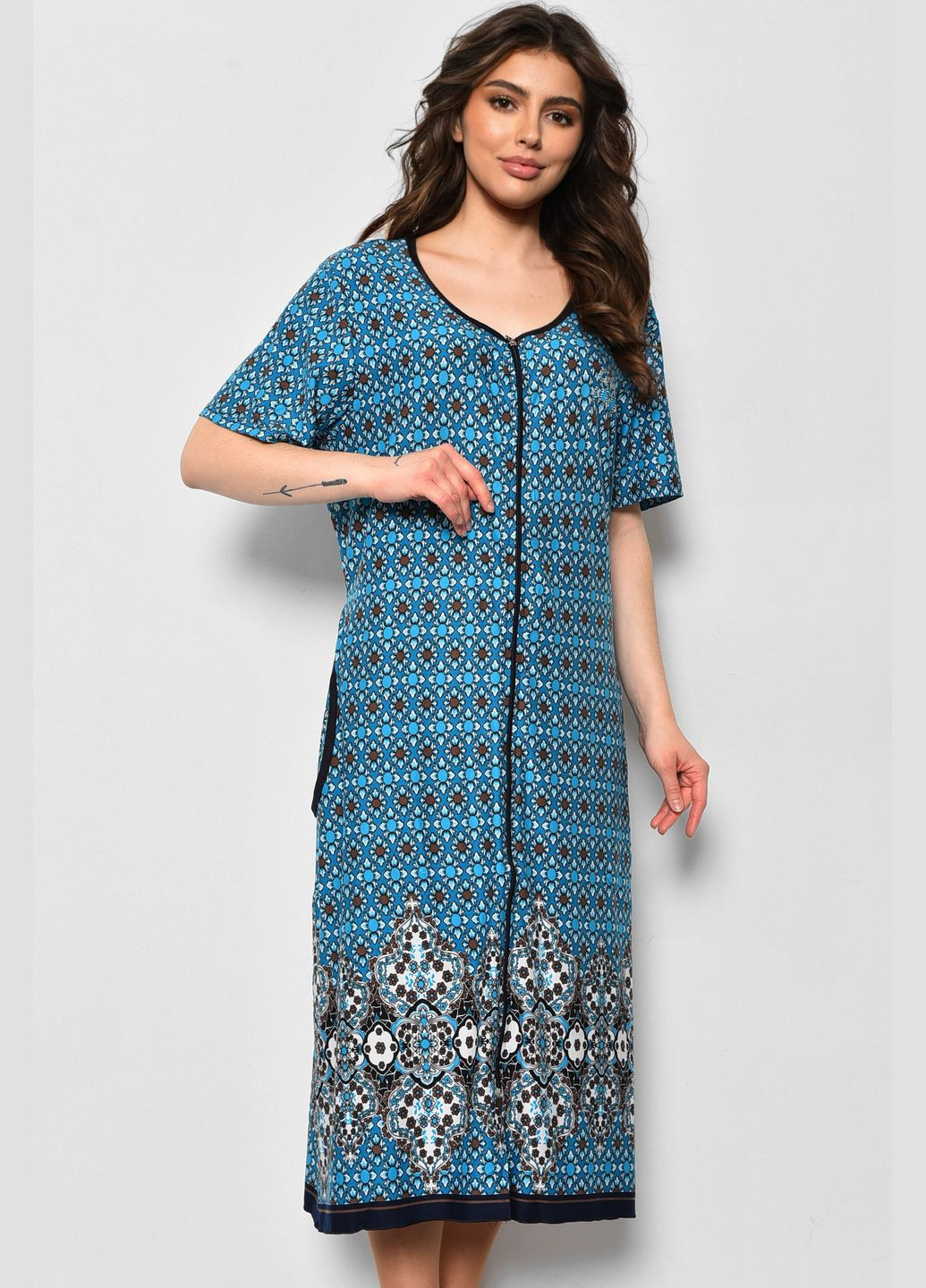 Халат жіночий напівбатальний літній бірюзового кольору Let's Shop (286326071)