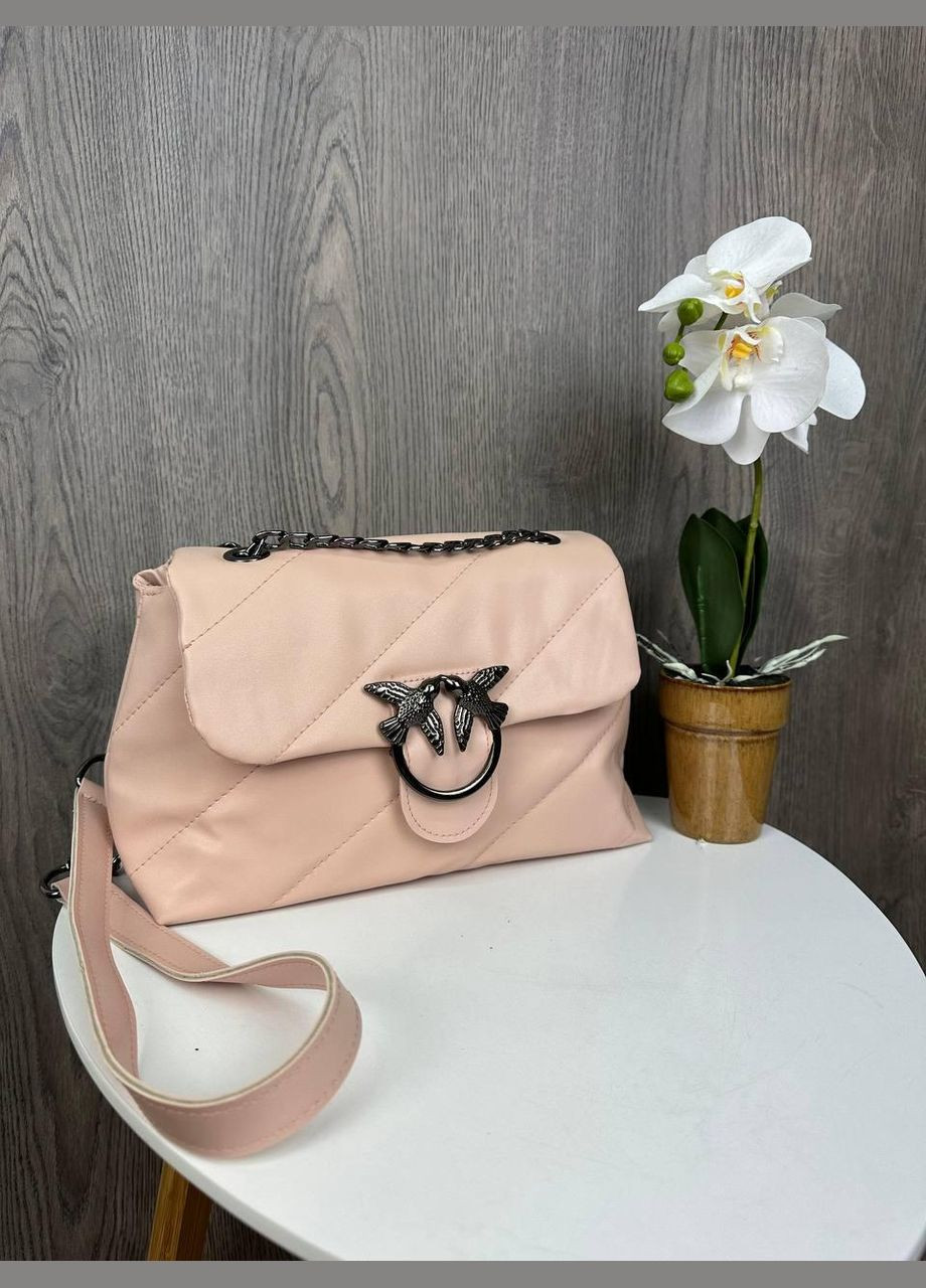 Качественная женская минисумочка клатч на плечо в стиле Пинко стеганая, маленькая сумка Pinko птички Пудровый No Brand (334730207)