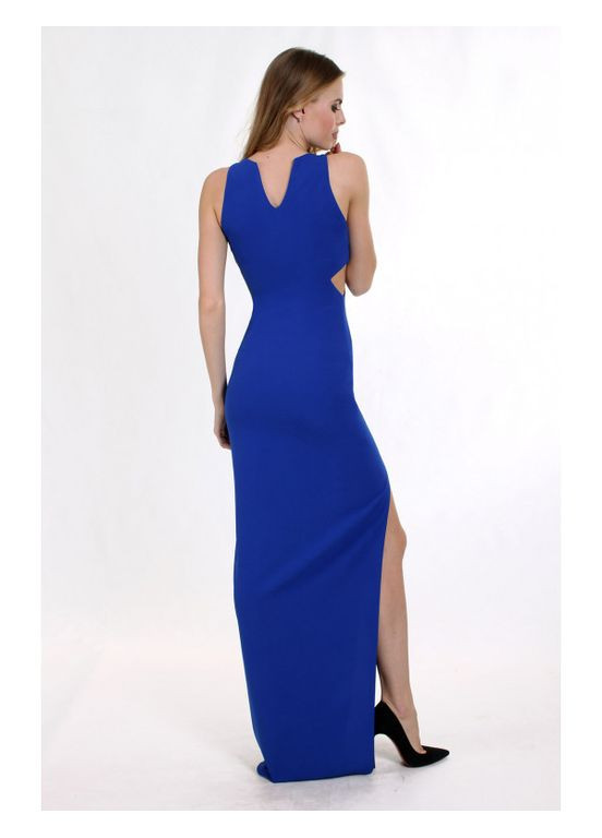 Синее коктейльное женское вечернее платье электрик макси в пол по фигуре с высоким разрезом mkeng2037-3 Modna KAZKA