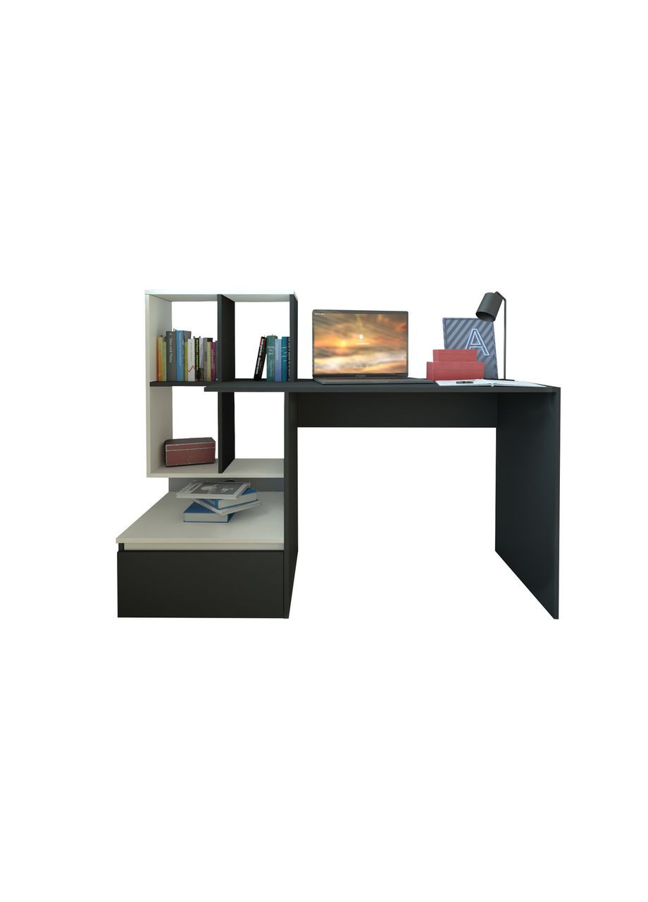 Стіл комп'ютерний, письмовий стіл з ящиками та дверцятами ST-0005 від Білий/Антрацит MORELI (335423643)